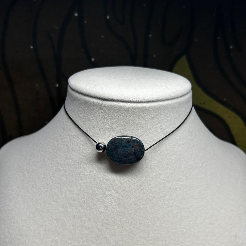 Apatite Dainty boho chic stainless steel necklace adjustable indie gemstone OOAk